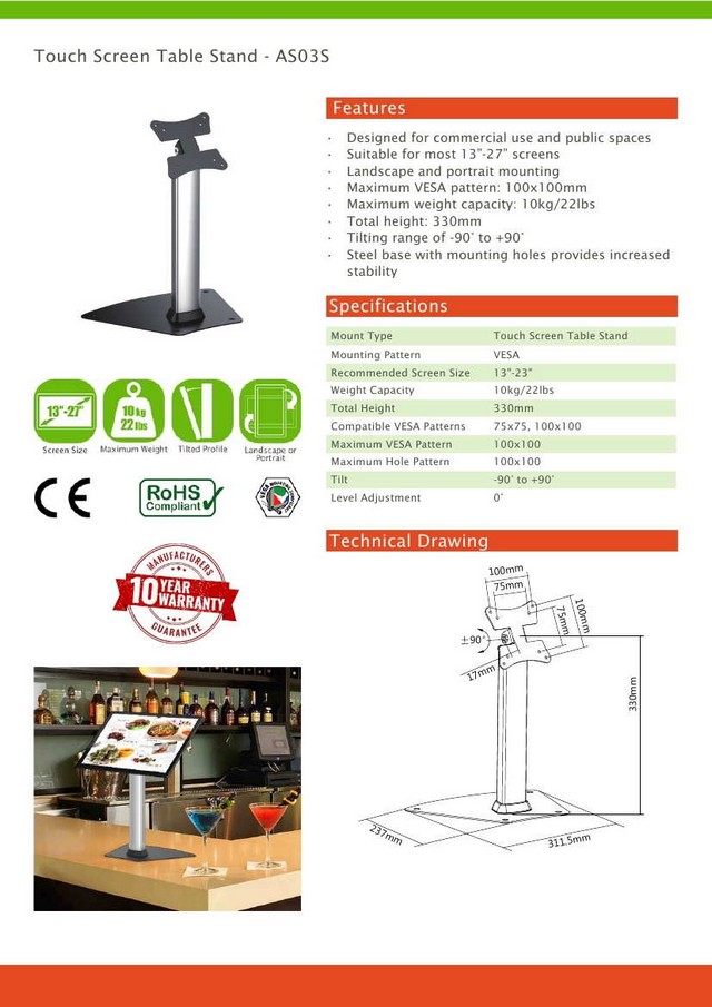 Touch Screen Table Vesa Stand